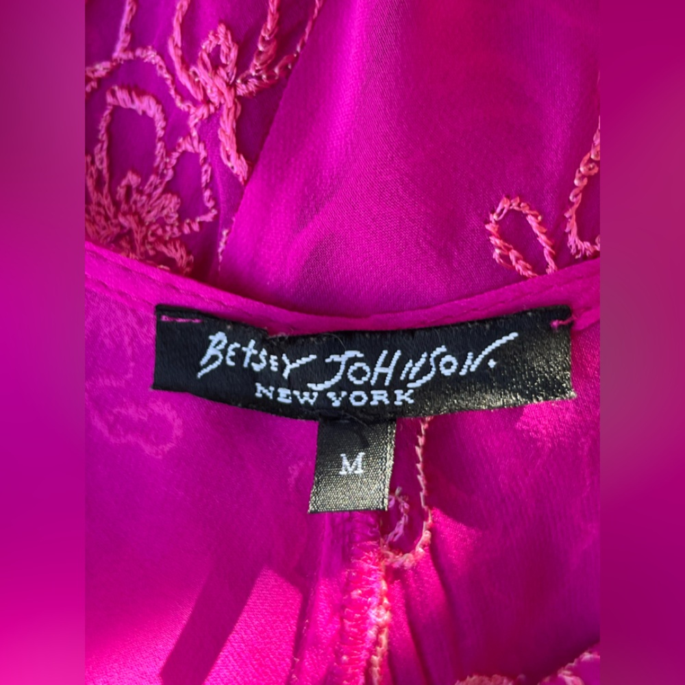 Women's Betsey Johnson pink sheer embroidered beaded hem pull on dress M - Picture 4 of 6